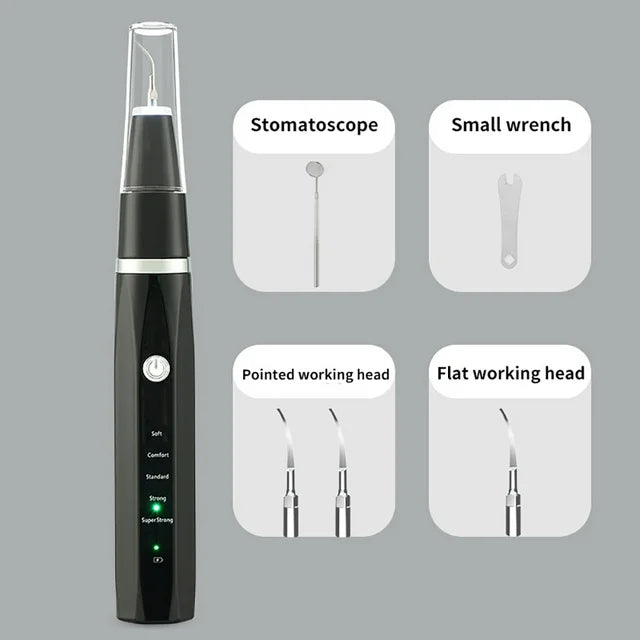 Rechargable Plaque Remover for Teeth Ultrasonic Dental Calculus Remover Teeth Cleaning Kit with LED Light, 5 Adjustable Modes, 3 Replaceable Clean Heads