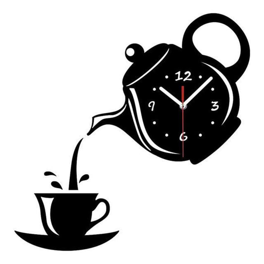 Coffee cup and kettle design wall clock, clock for kitchen, stylish clock for kitchen, kitchen clock, wooden clock for kitchen