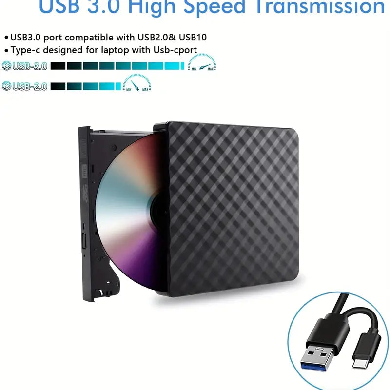 External DVD Drive USB 3.0 Type-C CD Burner Portable CD DVD +/-RW Drive DVD Player for Laptop CD ROM Rewriter Burner Compatible with Laptop Desktop PC Windows 11/10 MacBook Pro/Air Mac Linux Mac OS