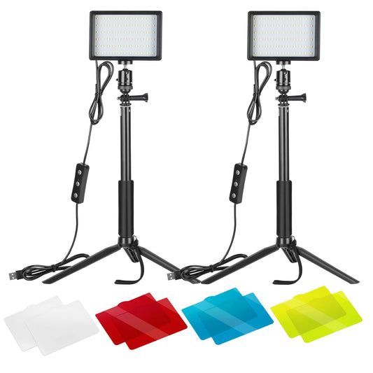 NEEWER 2 Pack Tabletop Dimmable 5600K USB LED Video Lighting with Color Filters and Tripod Stand