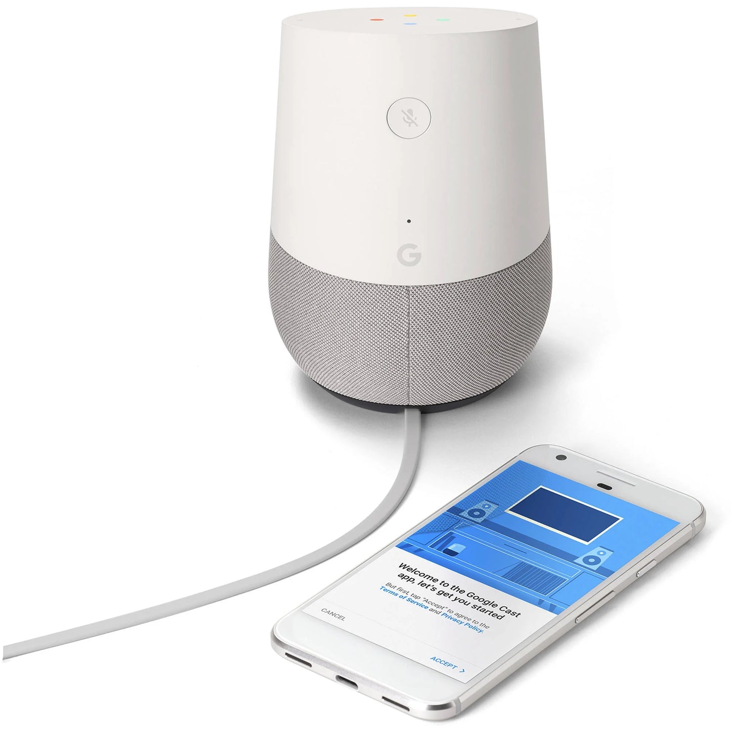 Google Home - Smart Speaker & Google Assistant, Light Grey & White With Original Charger