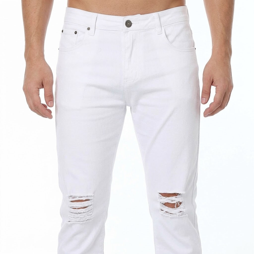 Amiri Pants Men Ripped Frayed Skinny Jeans Extra soft cotton stretch denim for a flexible feel (Color : White, Size : 38)