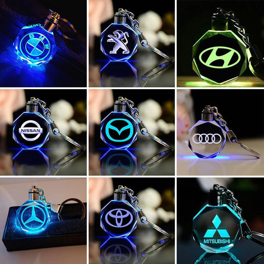 Car Logo Crystal Keychain Flashing Keychain with Laser Engraved Crystal Body w/Colorful LED Crystal Gift Decoration Crafts 6 Colours Automatic Change