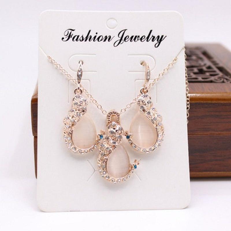 (Necklace + earrings)Women's Elegant Drops Rhinestone Pendant Hook Earrings Jewelry 1set/3pcs