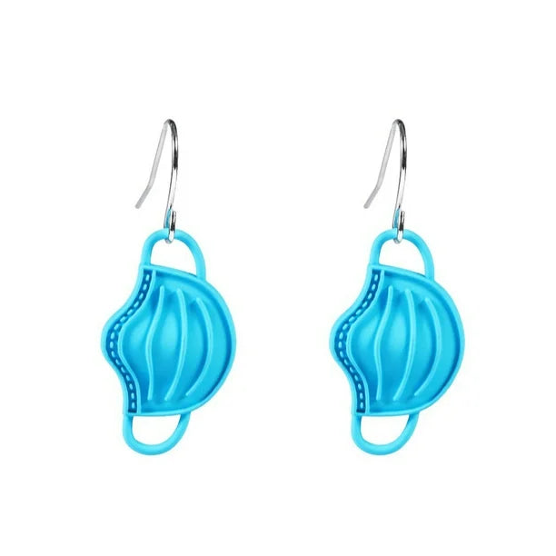 Trayknick Women Cartoon Face Cover Dangle Alloy Ear Hook Earrings Party Club Jewelry Gift Blue