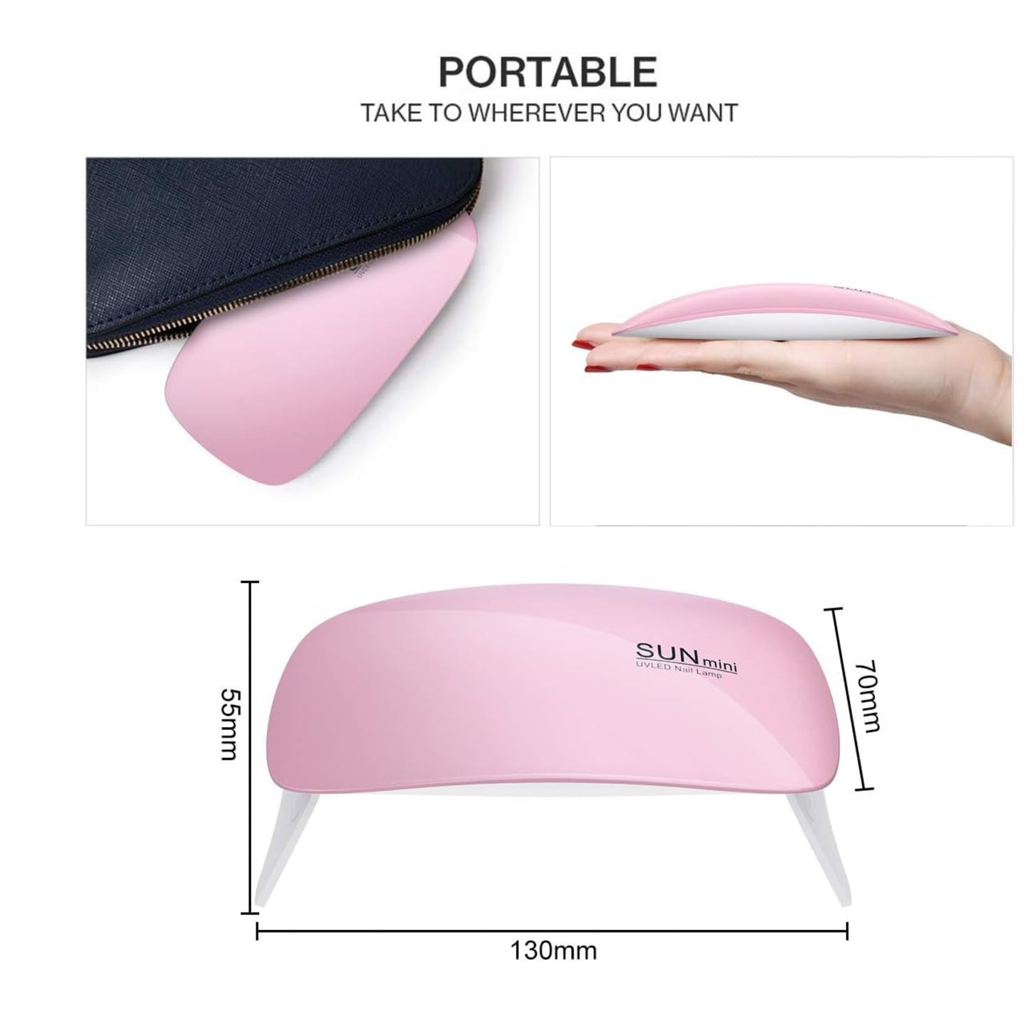 SUN Mini 6W UV LED Nail Lamp Nail Dryer UV Lamp Nail Lamp Nail Art Tools Foldable 45s 60s Timer Setting for Nails Art Manicure (Pink)