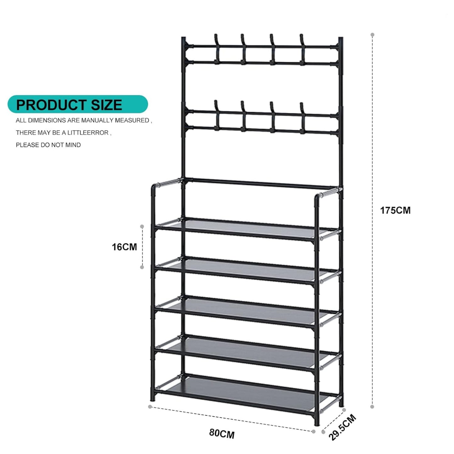 Multifunctional Shoe and Hat Rack - Hall Tree,Freestanding Shoe Rack, Coat Hat Umbrella Rack,Storage Shelves,Entryway Coat Rack,Organizer Closet for Bedroom,Cloakroom (5 Tier, Black)