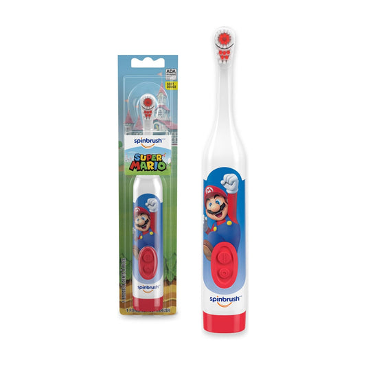 Spinbrush™ Kids Electric Toothbrush, Super Mario™ Battery Powered Electric Toothbrush for Children Ages 3+ with 1 AA Battery, Soft Head Bristles, Leakproof SoftSwitch, Ready-to-Use