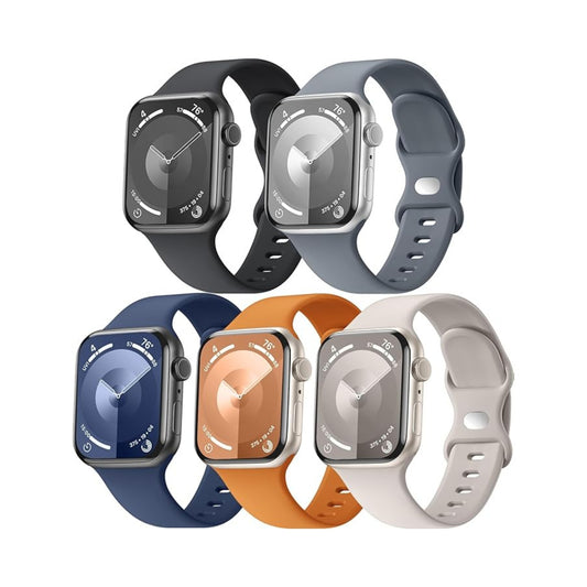 Maledan 5 Pack Soft Silicone Strap - Compatible with Apple Watch Band Series 11 10 9 8 7 6 5 4 3 SE Ultra 3 2 1 Men Women, Breathable Sport Strap for Apple Watch iWatch 49mm 46mm 45mm 44mm 42mm 41mm 40mm 38mm