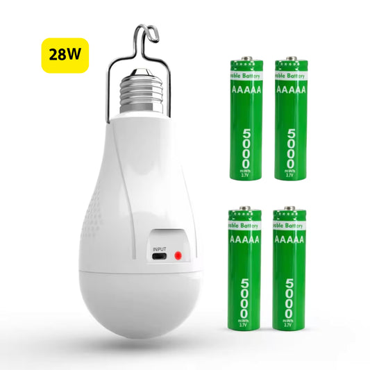 NWZ Rechargeable Emergency LED Bulb 28W With Type-c Charging Equivalent, 1200mAh 4 Battery Backup, E27 Dimmable 2000LM for Power Outages, Home, Camping, Outdoor Activities