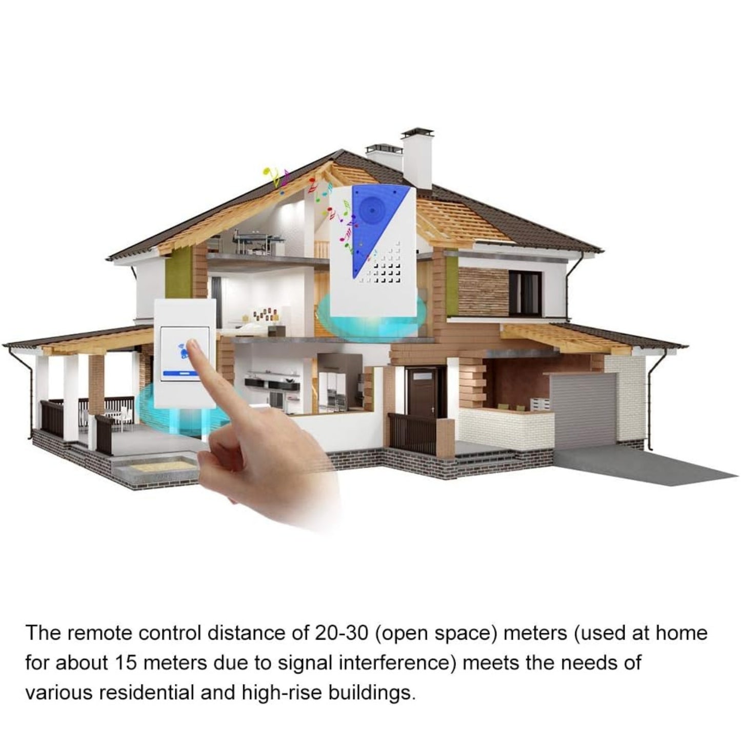 NWZ NZ-185 Mini Doorbell Door Chime Kit with 18 Ringtones Receiver Transmitter Wireless Doorbell with up to 30M Wireless Range Battery Operated for School Home Office Hotel