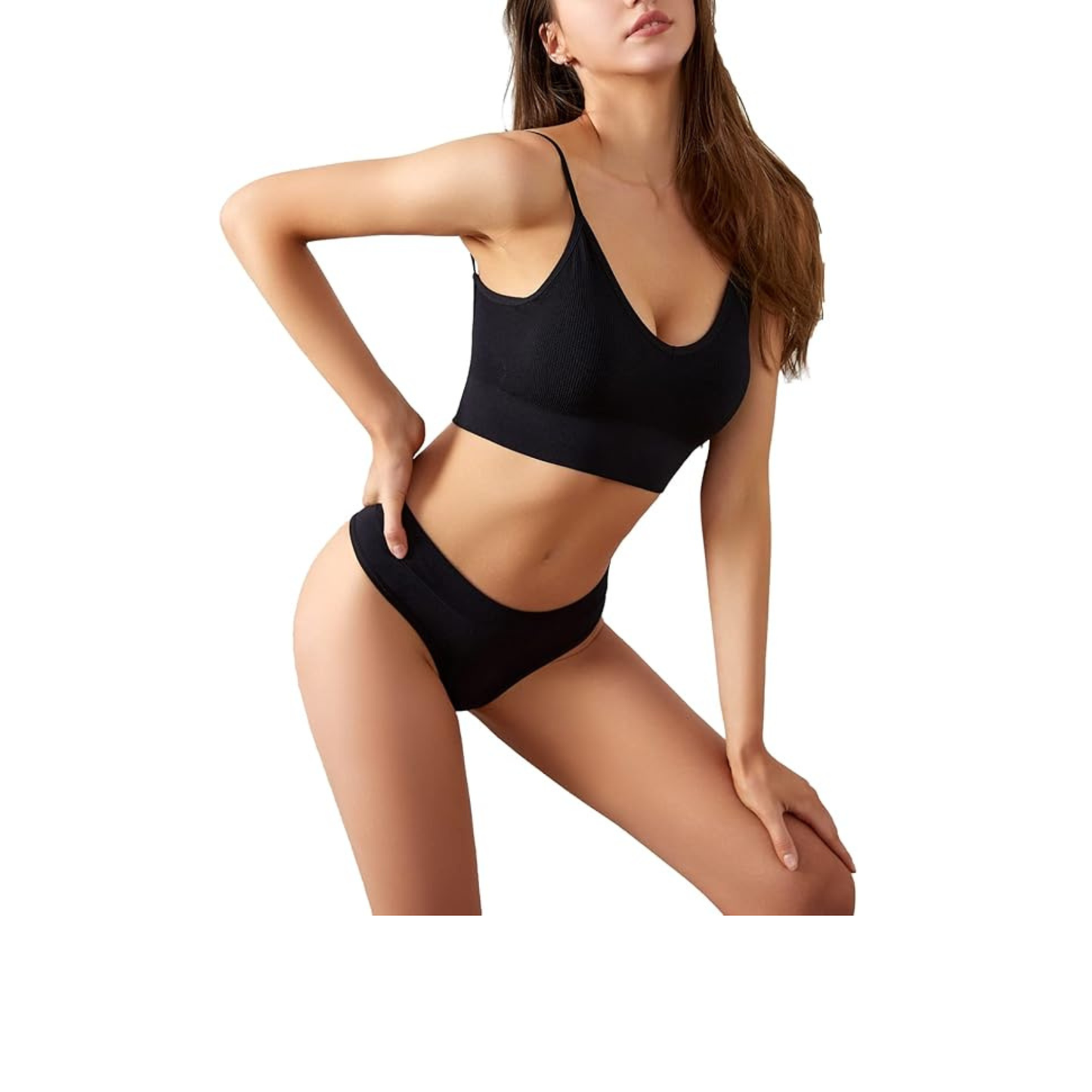 ANUFER Womens Basic Lingerie Sets Ribbed Wireless Padded Cami Bra and Knickers Underwear Sets for Yoga Sports and Sleep