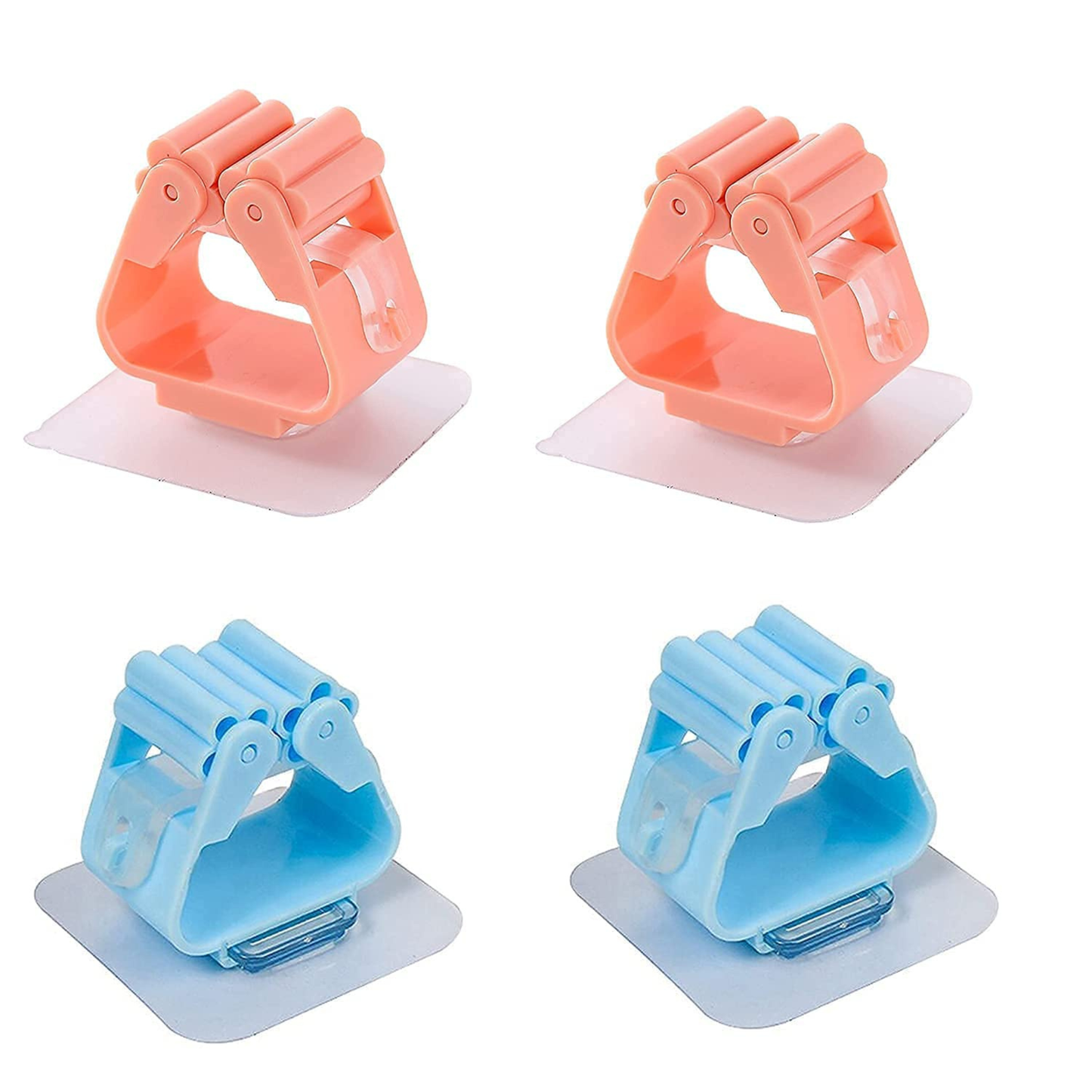 Mop & Broom Holder Wall Mounted, Magic Sticker Series Self Adhesive Broom Organizer Multipurpose Tools Storage Hanging Clip for Kitchen, Bathroom, Laundry Room, 4 PCS, Random Color.