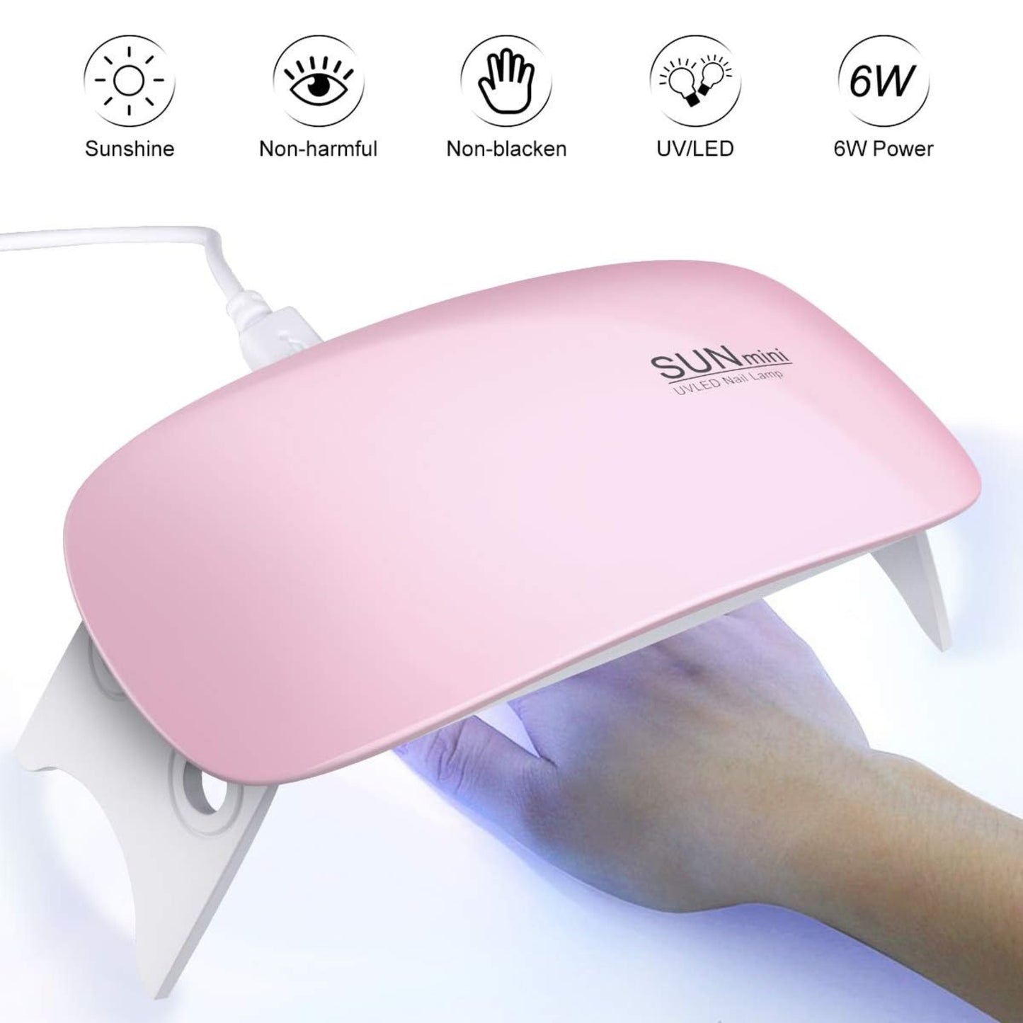 SUN Mini 6W UV LED Nail Lamp Nail Dryer UV Lamp Nail Lamp Nail Art Tools Foldable 45s 60s Timer Setting for Nails Art Manicure (Pink)
