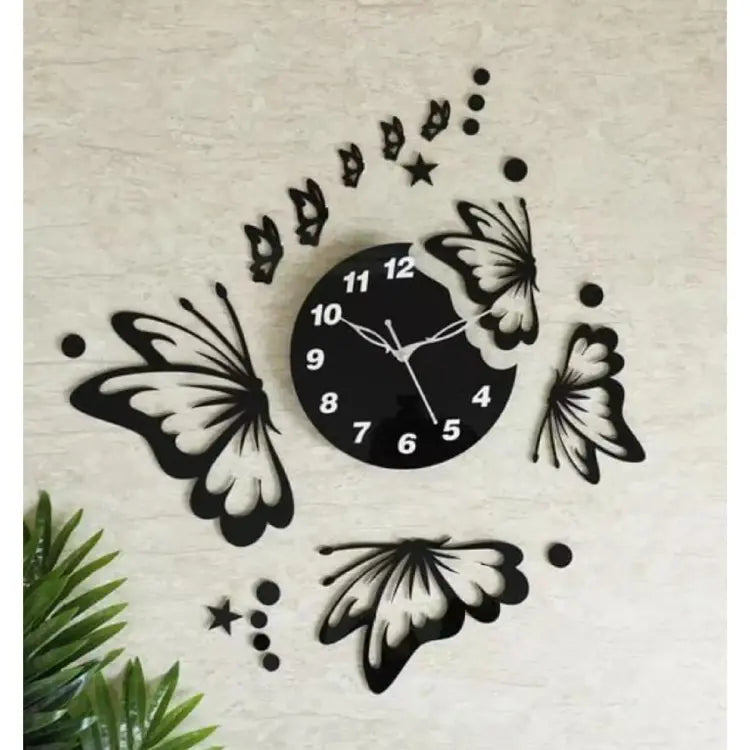 3D Style Wooden Wall Clock, clocks for home, Butterfly clock , clocks for decuration 3D Laser Cut Wall Clock with Stars & Butterflies For Home Decor 3.5 mm Wooden Sheet Wall Clock