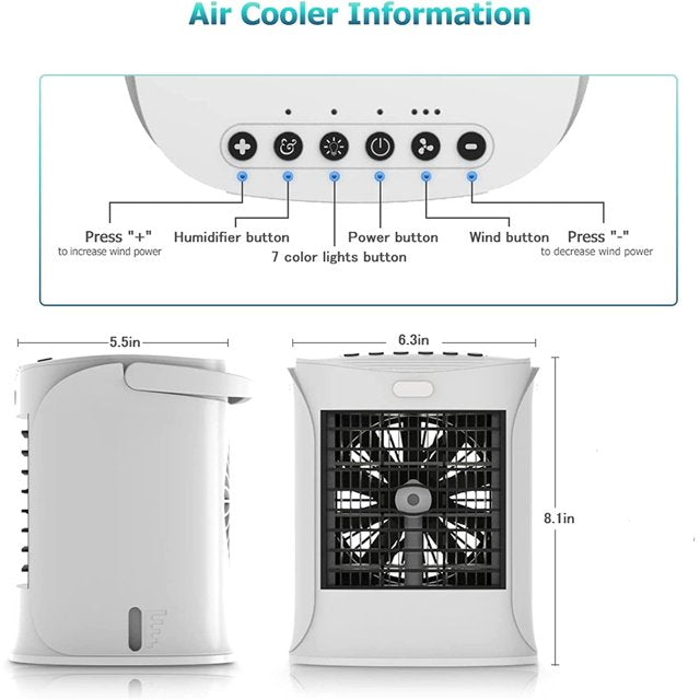 Portable Air Conditioner, (Without Box) Personal Air Cooler with 3-Speed, Evaporative air conditioner with 7 Colors Atmosphere Light, Personal Air Conditioner for Room Office and Home