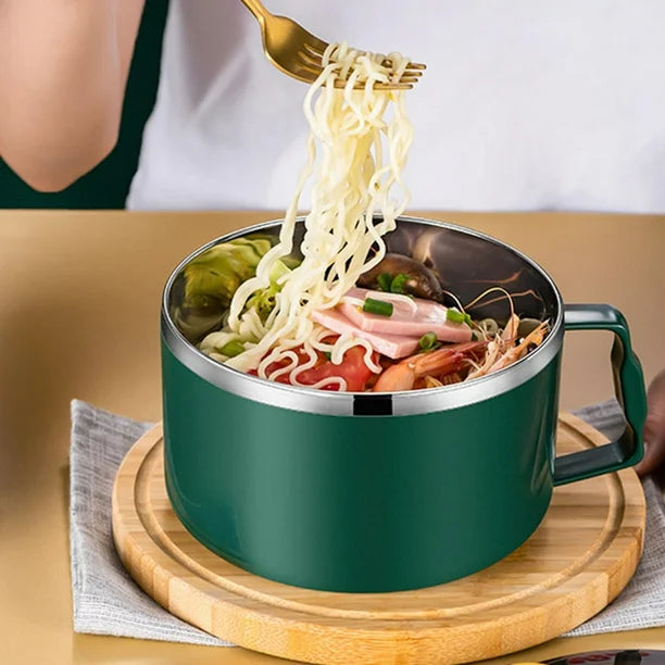 304 Stainless Steel Ramen Bowls With Lid Large Portable Insulated Instant Noodle Fruit Salad Rice Soup Bowl Kitchen Tableware