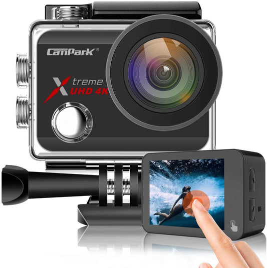 Campark X30 Action Camera Native 4K 60fps 20MP WiFi with EIS Touch Screen Waterproof Camera 40M, 2x1350mAh Batteries and Professional Accessories Compatible with gopro