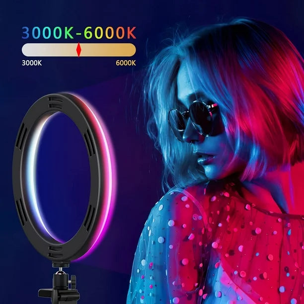 PEYOU Selfie Ring Light with 2 Tripod Stand, Upgraded 26 RGB Colors 10 Brightness Levels, 10" Ring Light with 50"