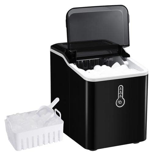 Ikich Ice Maker for Countertop, 26lbs Ice Cubes in 24Hrs, 9 Ice Cubes Ready in 7mins, Portable Electric Ice Maker with LED Indicator Lights, Ice Scoop and Basket Home Office Bar Party, Black (KCCP217ABUS)