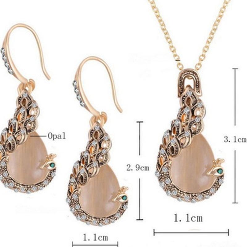 (Necklace + earrings)Women's Elegant Drops Rhinestone Pendant Hook Earrings Jewelry 1set/3pcs