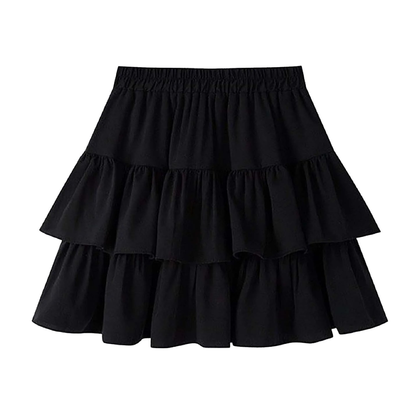 Women's High Waisted Black Mini Ruffle Skirt Polyester & Spandex, for Summer & Autumn, Size M