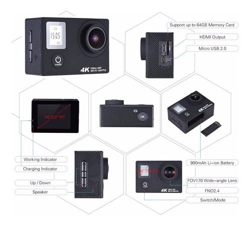 H22R 4K 16MP WiFi Waterproof Sports Action Camera with 170 Degree Ultra Wide-Angle Lens and 30M Waterproof Case