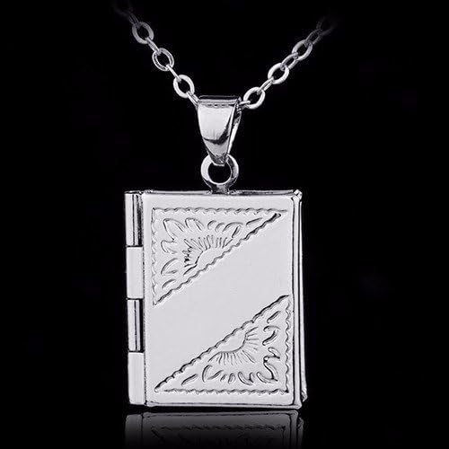 Silver Book Locket Charm Pendant Necklace