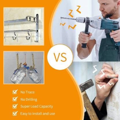 10 Pcs Self Adhesive Punch-Free / No- Drilling Screw Hooks Bear Upto 10 kg Heavy Duty Hooks