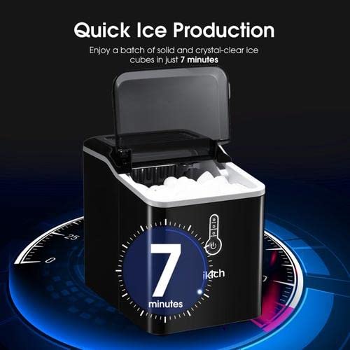 Ikich Ice Maker for Countertop, 26lbs Ice Cubes in 24Hrs, 9 Ice Cubes Ready in 7mins, Portable Electric Ice Maker with LED Indicator Lights, Ice Scoop and Basket Home Office Bar Party, Black (KCCP217ABUS)