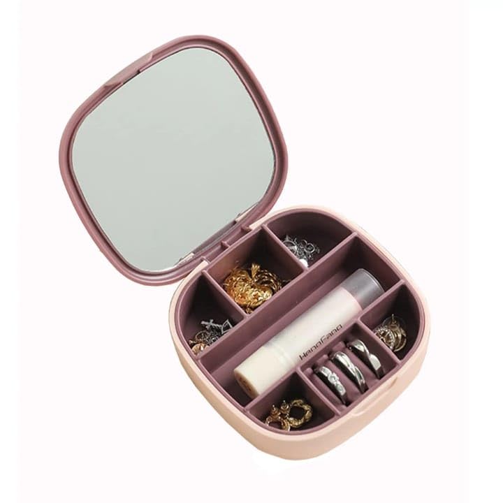 Portable Jewelry Organizer, Convenient Mini Travel Jewelry Box Makeup Mirror Tangle Proof Ring, Necklace, Earring Jewelry Storage Box