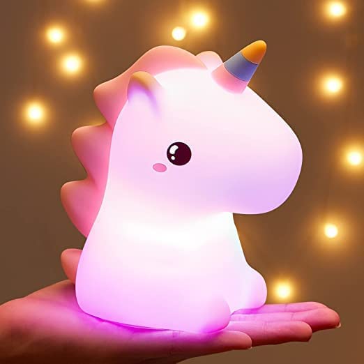 One Fire Unicorn Night Light Children, 16 Colours Kawaii Night Light Baby LED Bedside Lamp Baby Room, Silicone Nursing Light Dimmable Touch for Unicorn Gifts for Girls, Cute Night Lamp Children's Room