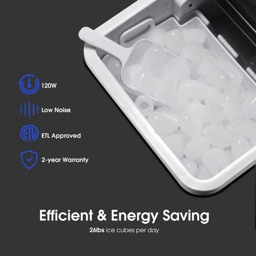 Ikich Ice Maker for Countertop, 26lbs Ice Cubes in 24Hrs, 9 Ice Cubes Ready in 7mins, Portable Electric Ice Maker with LED Indicator Lights, Ice Scoop and Basket Home Office Bar Party, Black (KCCP217ABUS)