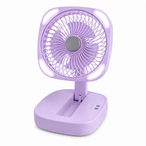 Portable Desk Fan, USB Rechargeable Quiet Fan Oscillating Table Fan with 4 LED Light, Air Circulator Personal Foldable Cooling Fan with 3 Speeds for Home Office Bedroom