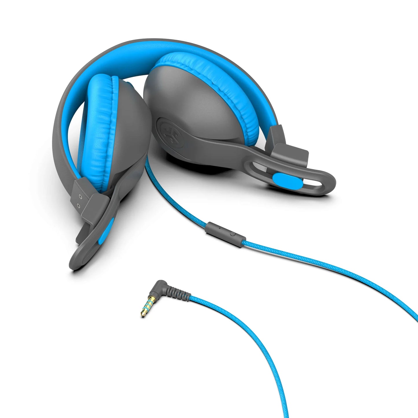 JLab JBuddies Studio 2 On-Ear Kids Wired Headphones, Grey/Blue, Toddler Headphones, Kid Safe, Studio Volume Safe, Volume Limiter, Folding, Adjustable, Noise Isolation, with Mic
