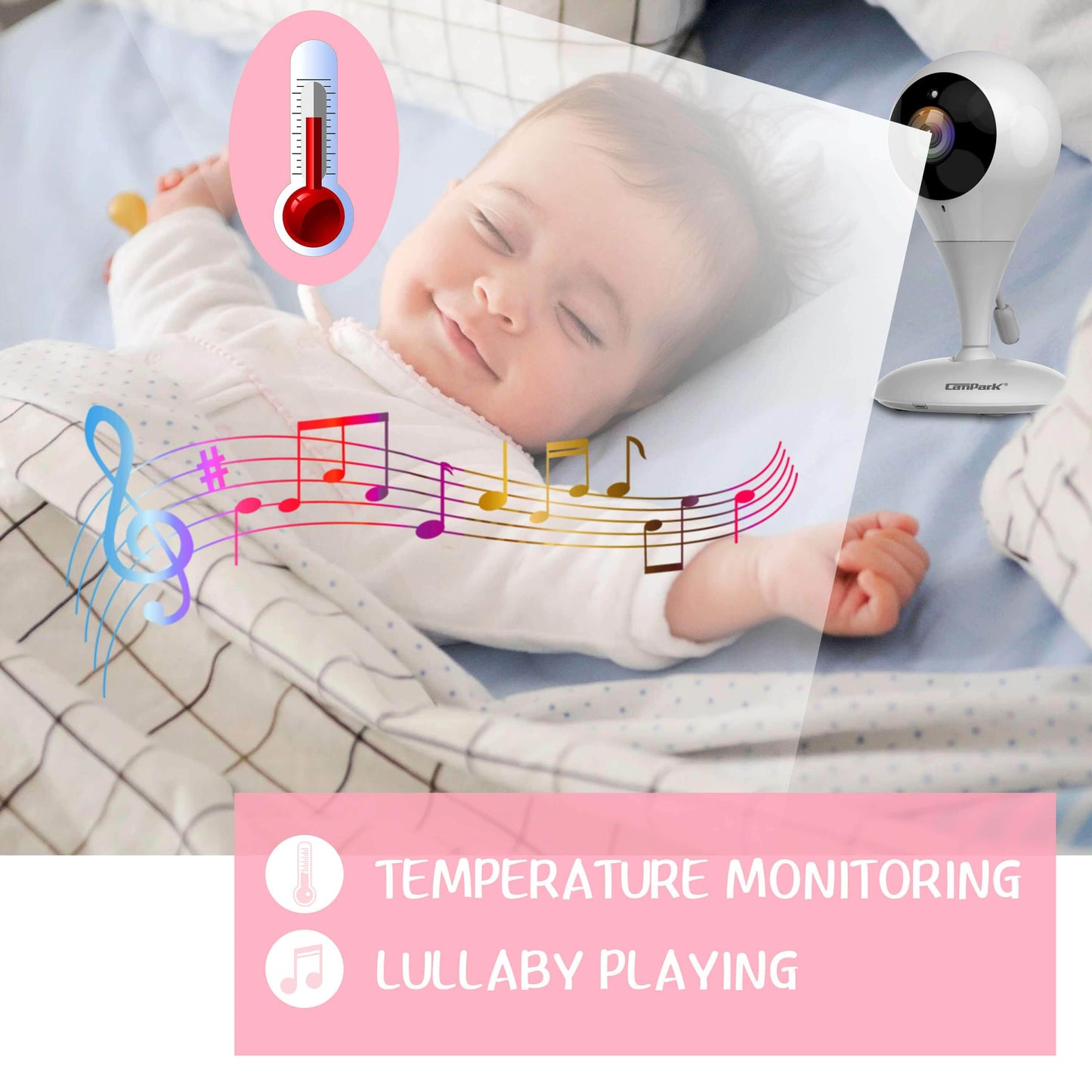 Campark BM20 Baby Monitor, Video Monitor with 2.4'' Display Screen, Moniteur Bébé Camera & 2.4GHz Wireless Transmission,Two-Way Talk,Auto Infrared Night Vision, VOX Mode and Temperature Detection,