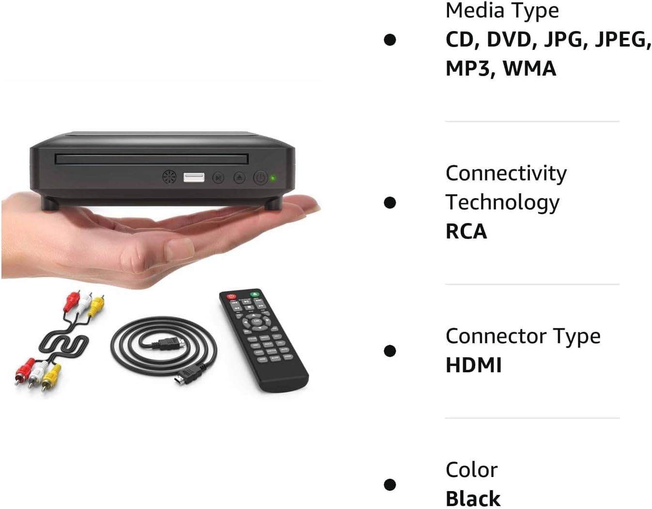 Ceihoit Mini HD DVD Player, CD Players for Home, DVD Players for TV, HDMI and RCA Cable Included, Up-Convert to HD 1080p, All Region, Breakpoint Memory, Built-in PAL/NTSC, USB 2.0