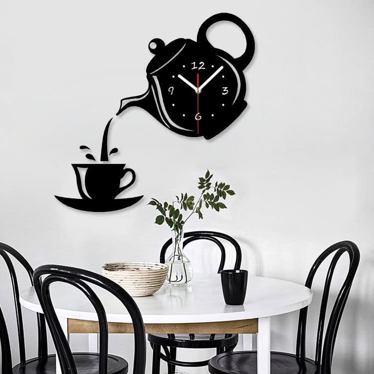 Coffee cup and kettle design wall clock, clock for kitchen, stylish clock for kitchen, kitchen clock, wooden clock for kitchen