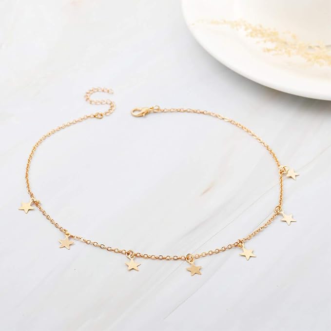 Aetorgc Choker Classy Necklace Chain Gold Star Pendant Necklace Jewelry for Women and Girls (Gold), Free Size