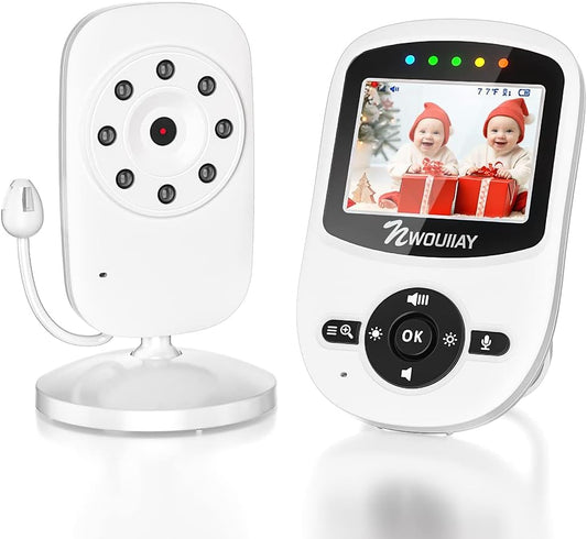 NWOUIIAY Baby Monitor 2.4 GHz Baby Camera with LCD Night Vision HD Digital Video & Bi-Directional Intercom Function White