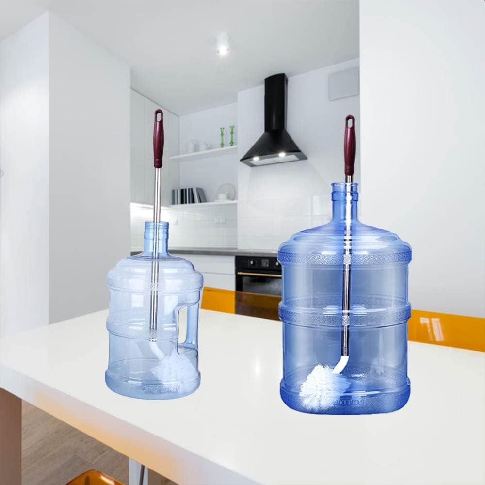 Stainless Steel Water Bottle Cleaning Brush, Long Bottle Brush, 360° Spherical Brush Head, Non-Slip Handle, 20L Water Bottle Brush and Gallon Water Jug Brush