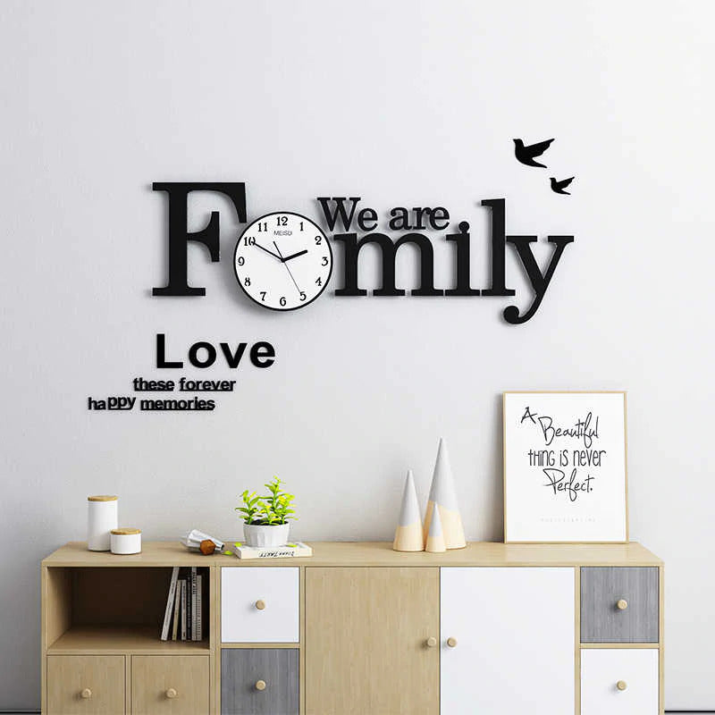 We are Family clock, clocks for wall clock for home, family clock, clocks Wall Clock 3D ,35*35 inch Wooden Watch DIY Design Decoration We Are Family With Birds Numeral Quartz For Home Decor Living Room And Offices And For Gifts