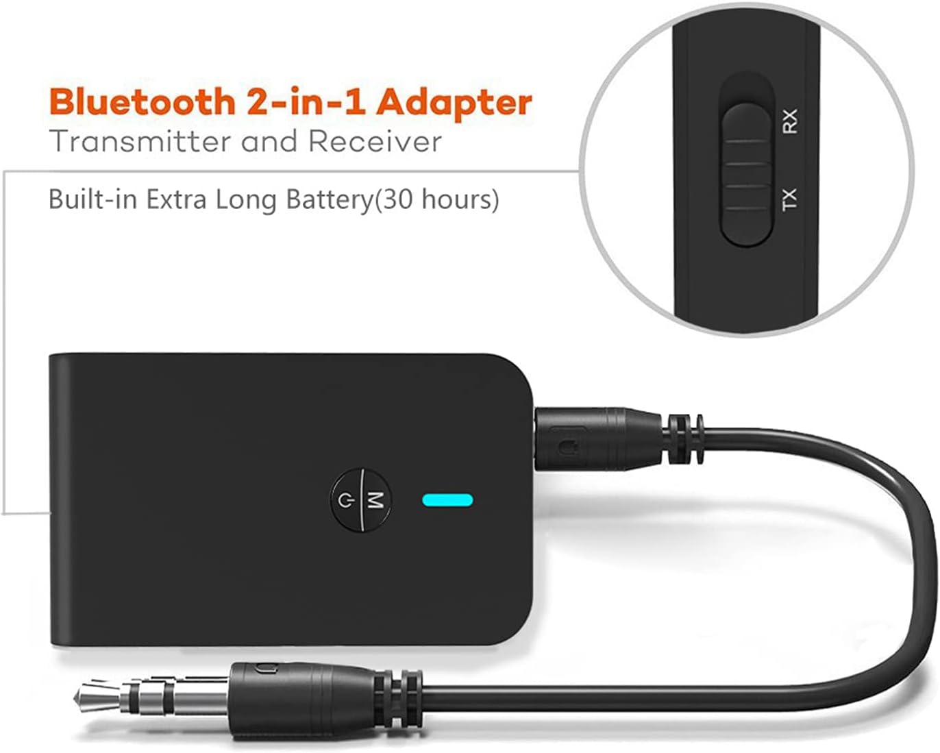 Bluetooth 5.0 Transmitter and Receiver, Jsdoin 3-in-1 Wireless Bluetooth Adapter, 3.5mm Bluetooth Audio Adapter for TV,PC,Headphones,Speakers(Black)