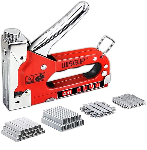 WISEUP 4 in 1 Manual Stapler for Upholstery Wood, Furniture, Fabric, Cable Wires, Christmas Lights, Carpet with Box of Staples 800 Staples