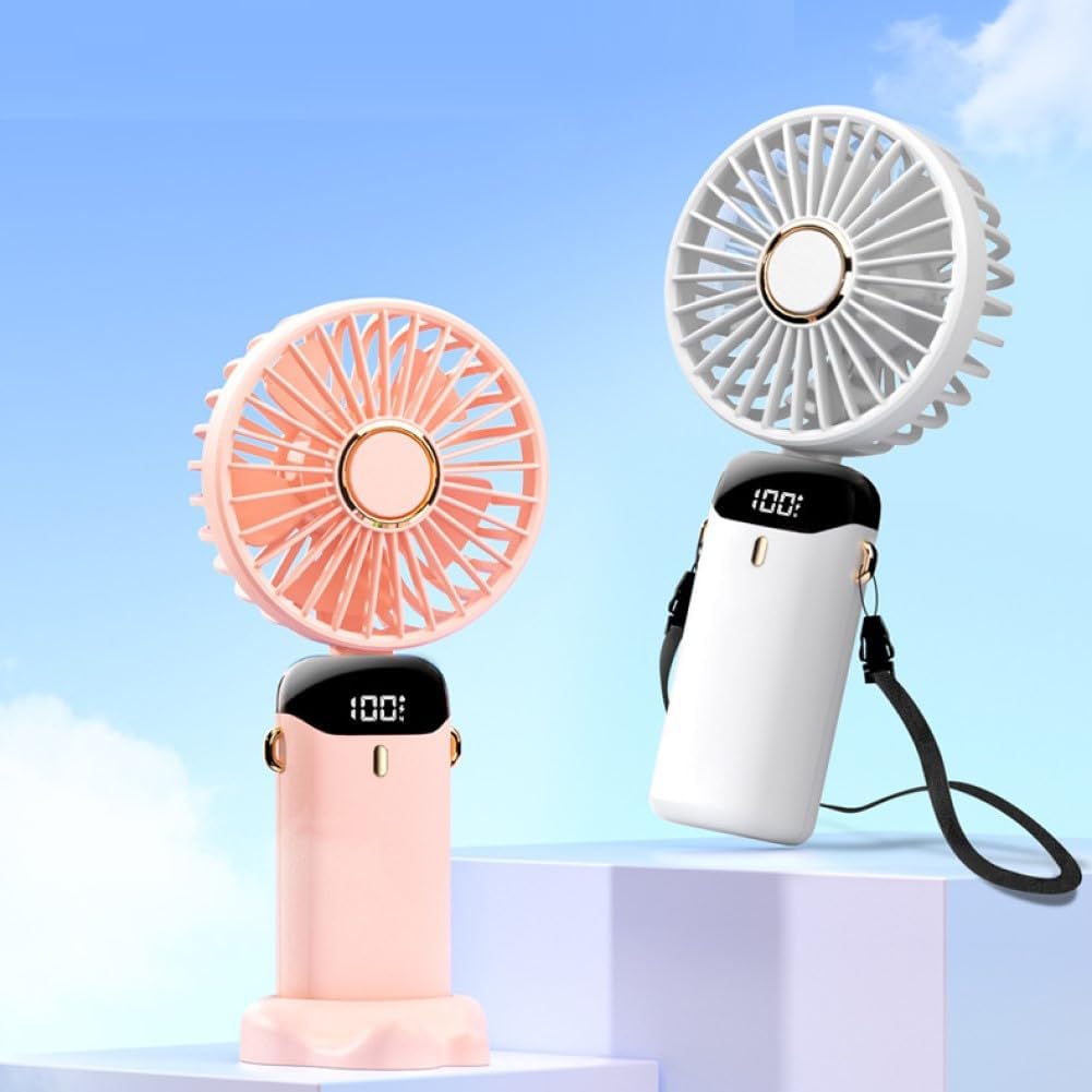Portable Handheld Fan, USB Rechargeable Personal Fan, 1200mAh, 90° Foldable Mini Desk Fan with Led Digital Display, 5 Speeds Multi-Function Fan for Outdoor Indoor