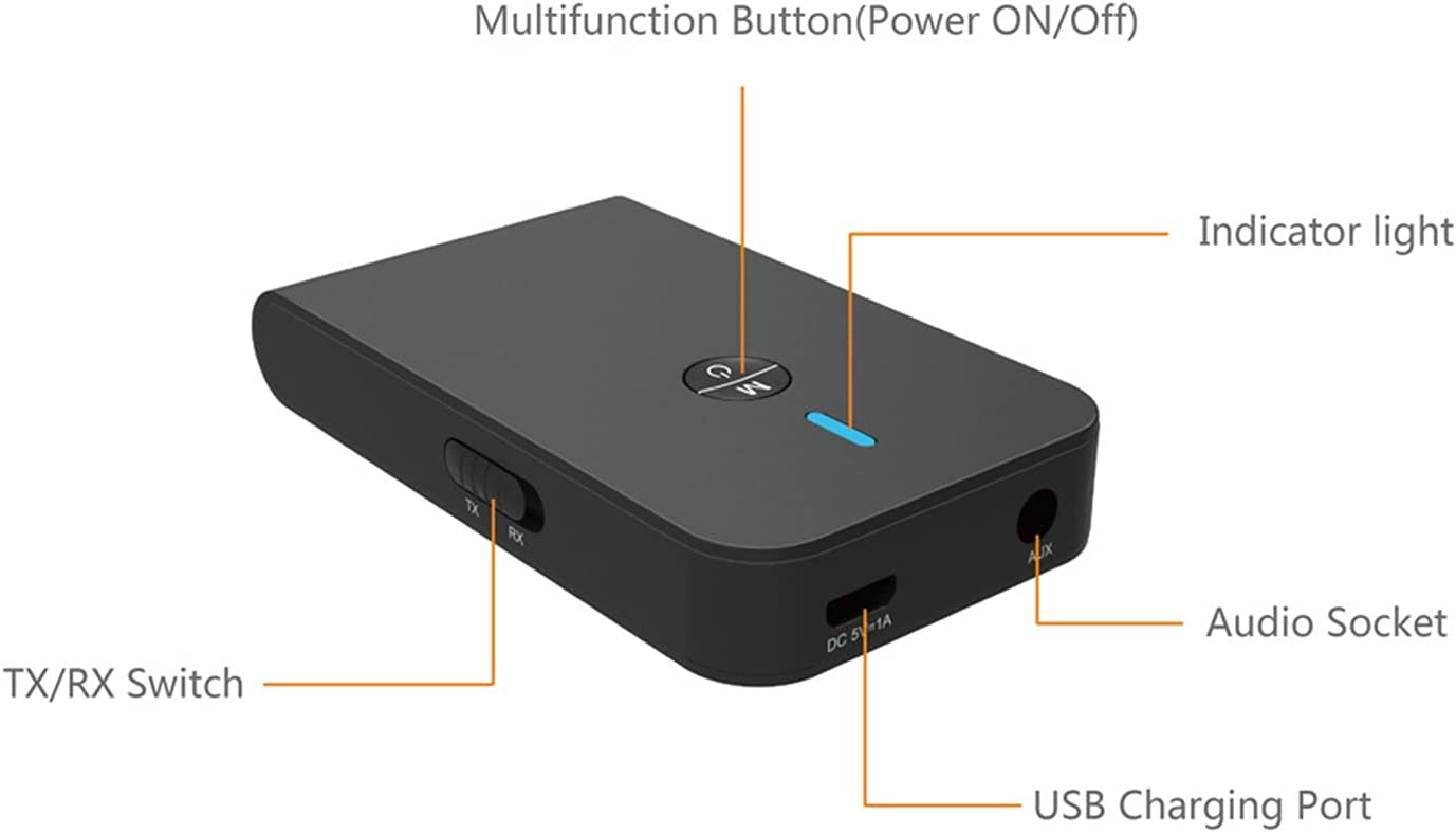 Bluetooth 5.0 Transmitter and Receiver, Jsdoin 3-in-1 Wireless Bluetooth Adapter, 3.5mm Bluetooth Audio Adapter for TV,PC,Headphones,Speakers(Black)