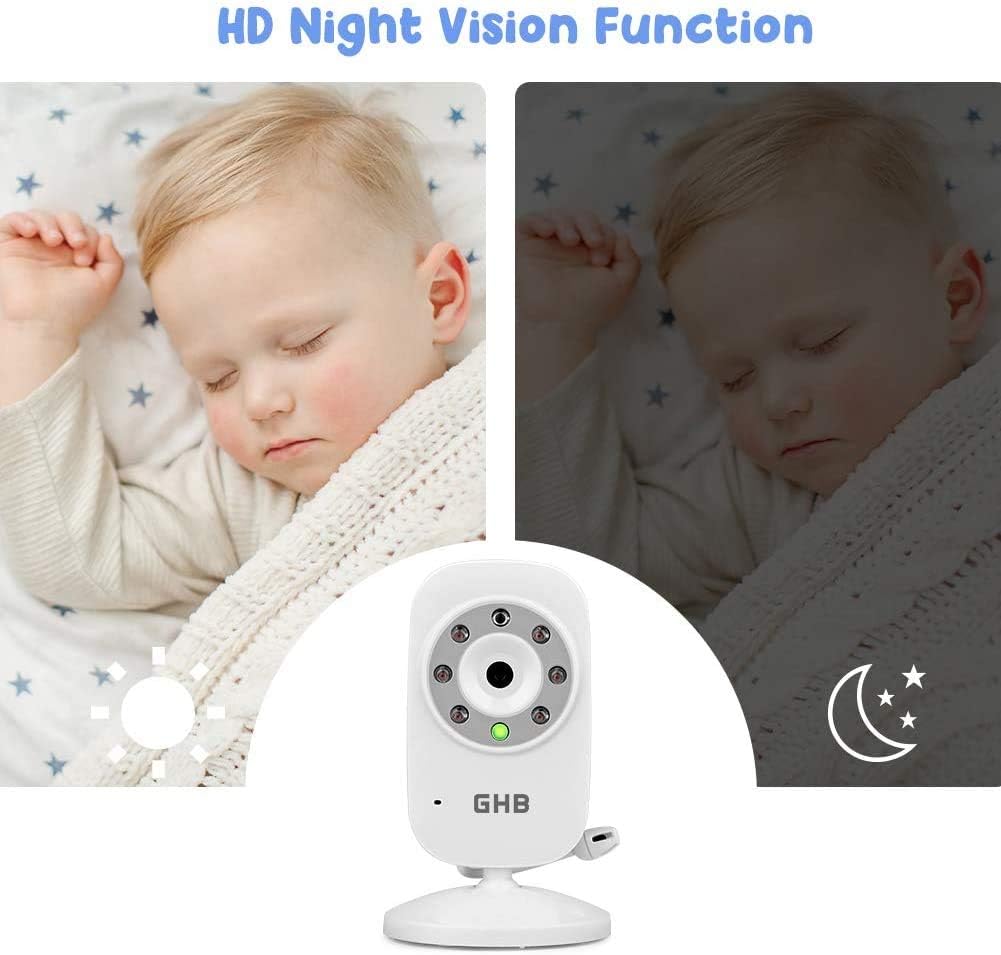 GHB Baby Monitor Video Baby Monitor with Camera Digital Zoom Infrared Night Vision Temperature Monitoring Lullaby Two-Way Talk Support Multi Cameras