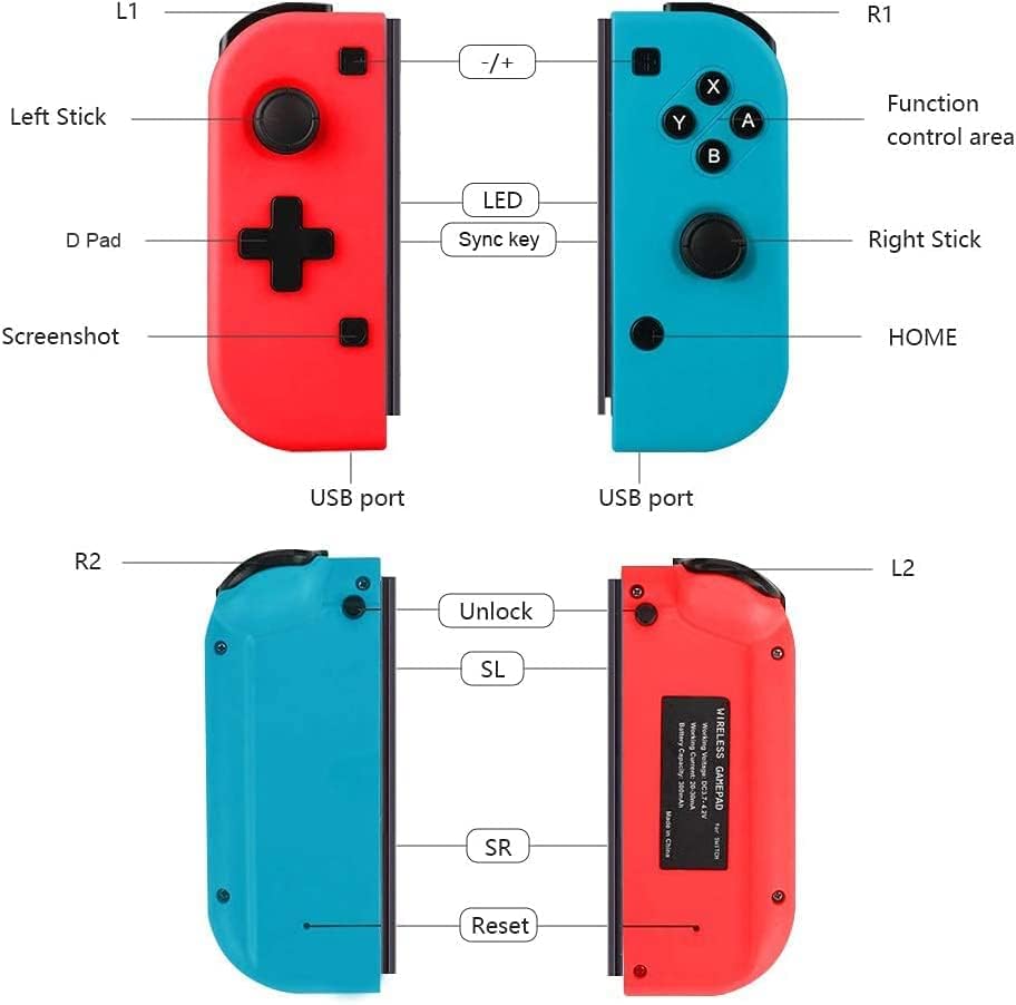 Joy con Controller For Nintendo Switch Wireless Controller for Switch/Lite/OLED, Replacement Left/Right Joystick Gamepad with Dual Vibration/6-Axis Gyro/Wake-up Function-Red & Blue