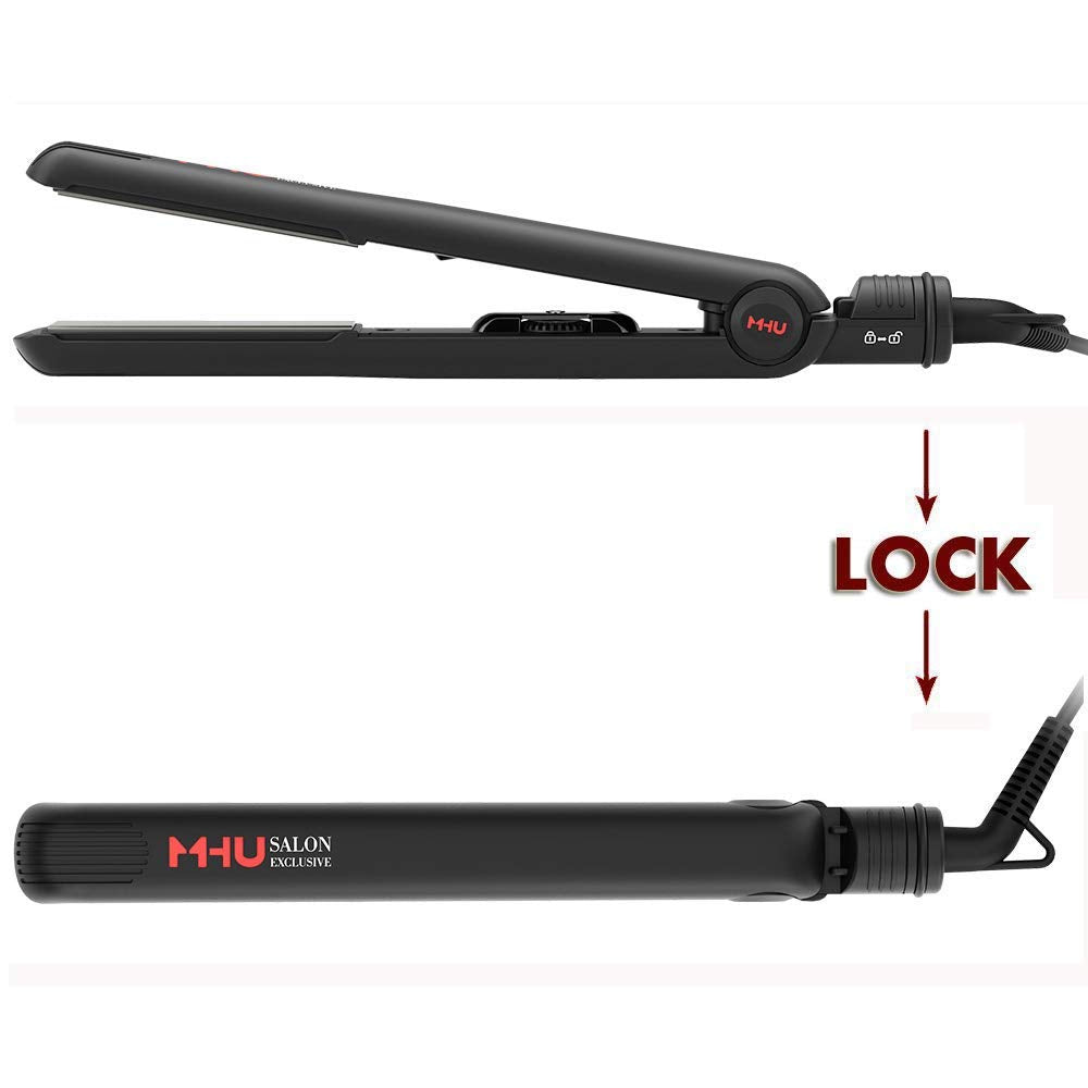 Like A New MHU Flat Iron 1 Inch Professional Travel Portable Negative Ions Protect Hair, Hair Straightener&Curler Anti frizz Dual Voltage Salon Floating Titanium Plate, Hair Iron, Fast Heat Adjustable Temp Black