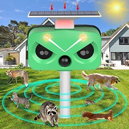 Animal Repellent Outdoor,Ultrasonic Pest Repeller with Motion, Light Sensor and Sound for Cat/Birds/Deer/Skunk/Rat/Squirrel. Deterrent Devices for Yard,Garden,Farm,Patio